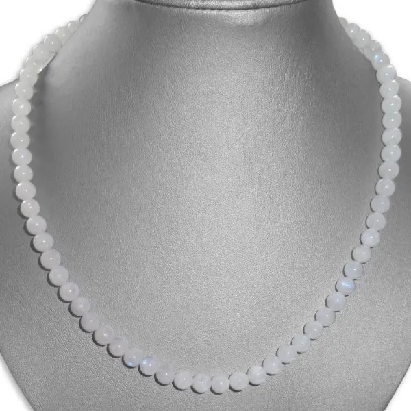 Damenketten|Edelsteinketten|Elfen Schmuck Mondstein Kugelkette 6 mm 45 cm mit 925 Silber Verschluss