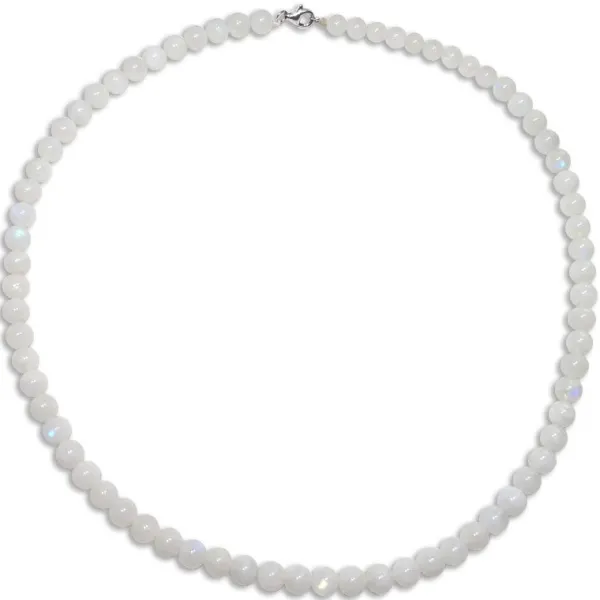 Damenketten|Edelsteinketten|Elfen Schmuck Mondstein Kugelkette 6 mm 45 cm mit 925 Silber Verschluss