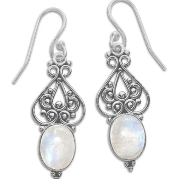 Ohrhänger|Edelstein Ohrringe|Elfen Schmuck Mondstein Ohrringe hängend Boho Design filigran 925 Silber