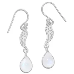 Ohrhänger|Edelstein Ohrringe|Elfen Schmuck Mondstein Ohrringe mit Engelsflügel und Tropfen 925 Silber
