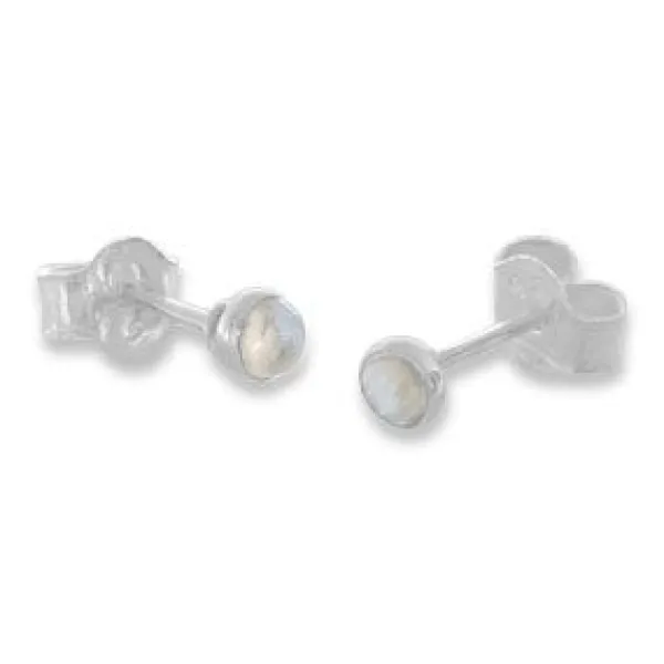 Ohrstecker|Edelstein Ohrringe|Elfen Schmuck Mondstein Ohrstecker rund Mini 925 Silber