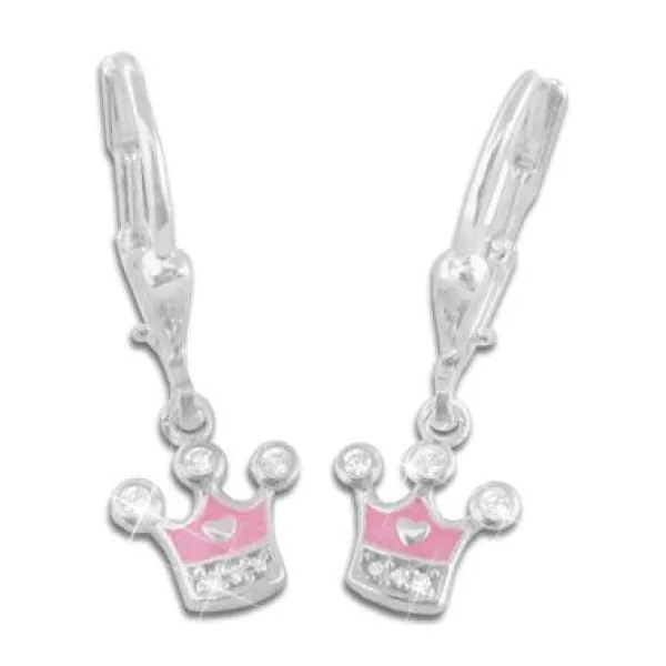 Ohrhänger|Silber Ohrhänger|Elfen Schmuck Ohrringe für Kinder Krone mit Strass 925 Silber