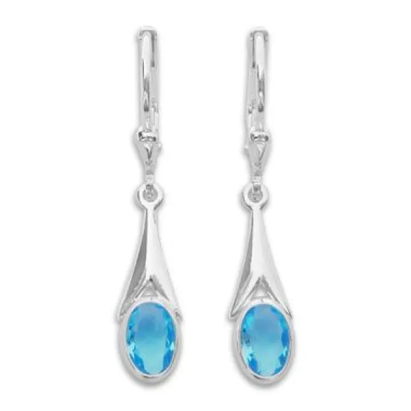 Ohrhänger|Silber Ohrhänger|Elfen Schmuck Ohrringe mit aqua blauen Zirkonia Kristallen oval 925 Silber