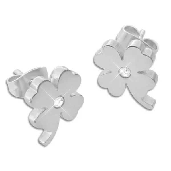 Ohrstecker|Ohrstecker|Elfen Schmuck Ohrringe mit großen Kleeblättern und Strass Steinen Edelstahl