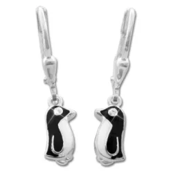 Ohrhänger|Silber Ohrhänger|Elfen Schmuck Ohrringe mit Pinguin und Zirkonia 925 Silber