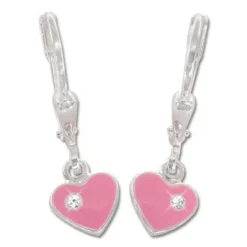 Ohrhänger|Silber Ohrhänger|Elfen Schmuck Ohrringe mit rosa Herzen und Strasssteinen 925 Silber
