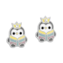 Ohrstecker|Silber Ohrstecker|Elfen Schmuck Ohrringe Pinguin mit Krone und Strass Stein 925 Silber