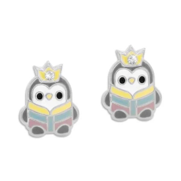 Ohrstecker|Silber Ohrstecker|Elfen Schmuck Ohrringe Pinguin mit Krone und Strass Stein 925 Silber