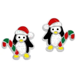 Ohrstecker|Silber Ohrstecker|Elfen Schmuck Ohrringe Pinguin mit Zuckerstange und Weihnachtsmütze 925 Silber
