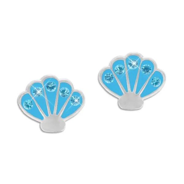 Ohrstecker|Silber Ohrstecker|Elfen Schmuck Ohrstecker blaue Muscheln mit Strass Steinen 925 Silber