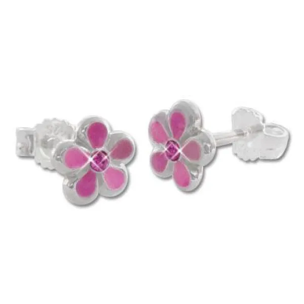 Ohrstecker|Silber Ohrstecker|Elfen Schmuck Ohrstecker Blume rosa 925 Silber