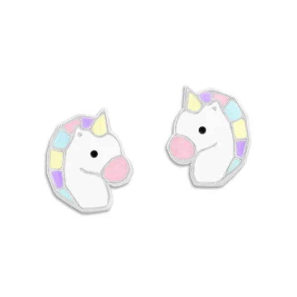 Ohrstecker|Silber Ohrstecker|Elfen Schmuck Ohrstecker Einhorn mit bunter Pastell Mähne 925 Silber