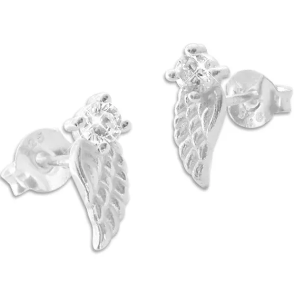Ohrstecker|Silber Ohrstecker|Elfen Schmuck Ohrstecker Engelsflügel mit weißen Zirkonia Steinen 925 Silber