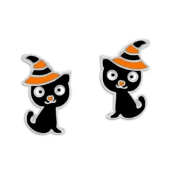 Ohrstecker|Silber Ohrstecker|Elfen Schmuck Ohrstecker Halloween Katze mit Hut 925 Silber