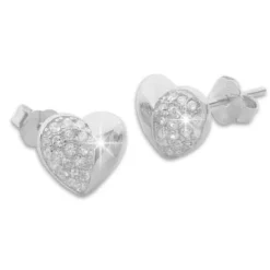Ohrstecker|Silber Ohrstecker|Elfen Schmuck Ohrstecker Herz mit vielen Zirkonia Strass Steinen 925 Silber