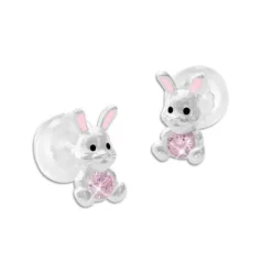 Ohrstecker|Silber Ohrstecker|Elfen Schmuck Ohrstecker Häschen mit rosa Strass Stein 925 Silber