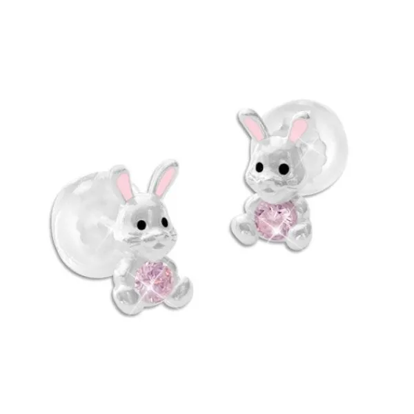 Ohrstecker|Silber Ohrstecker|Elfen Schmuck Ohrstecker Häschen mit rosa Strass Stein 925 Silber