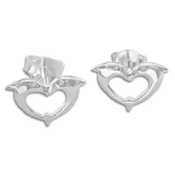 Ohrstecker|Ohrstecker|Elfen Schmuck Ohrstecker im Herzform mit 2 Delphinen 925 Silber