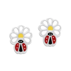Ohrstecker|Silber Ohrstecker|Elfen Schmuck Ohrstecker Marienkäfer auf Gänseblümchen 925 Silber