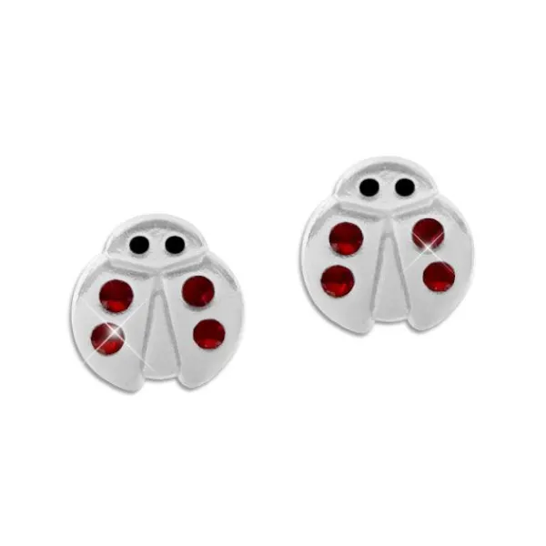 Ohrstecker|Silber Ohrstecker|Elfen Schmuck Ohrstecker Marienkäfer mit roten Kristallen 925 Silber