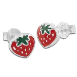 Ohrstecker|Silber Ohrstecker|Elfen Schmuck Ohrstecker mit Erdbeeren rot grün 925 Silber