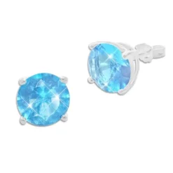 Ohrstecker|Silber Ohrstecker|Elfen Schmuck Ohrstecker mit facettierten Zirkonia aqua blau 9 mm 925 Silber