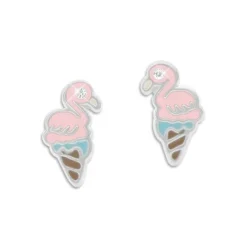 Ohrstecker|Silber Ohrstecker|Elfen Schmuck Ohrstecker mit Flamingo Eistüte 925 Silber