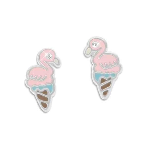 Ohrstecker|Silber Ohrstecker|Elfen Schmuck Ohrstecker mit Flamingo Eistüte 925 Silber