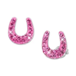Ohrstecker|Silber Ohrstecker|Elfen Schmuck Ohrstecker mit großen Strass Hufeisen pink 925 Silber