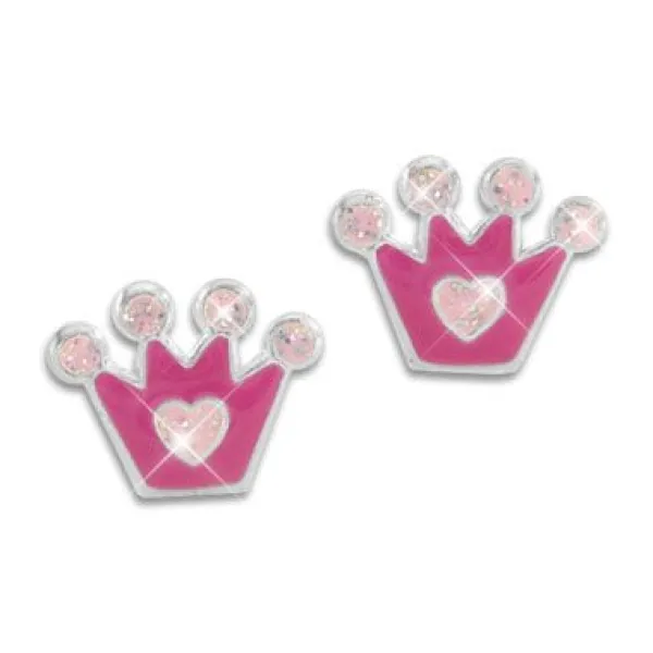 Ohrstecker|Silber Ohrstecker|Elfen Schmuck Ohrstecker mit Kronen pink und rosa mit Glitzer 925 Silber