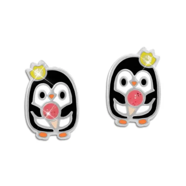 Ohrstecker|Silber Ohrstecker|Elfen Schmuck Ohrstecker Pinguin mit Eis und Krone 925 Silber