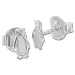 Ohrstecker|Ohrstecker|Elfen Schmuck Ohrstecker Pinguin teilmattiert 925 Silber