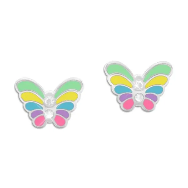 Ohrstecker|Silber Ohrstecker|Elfen Schmuck Ohrstecker Regenbogen Schmetterlinge mit Strass Steinen 925 Silber