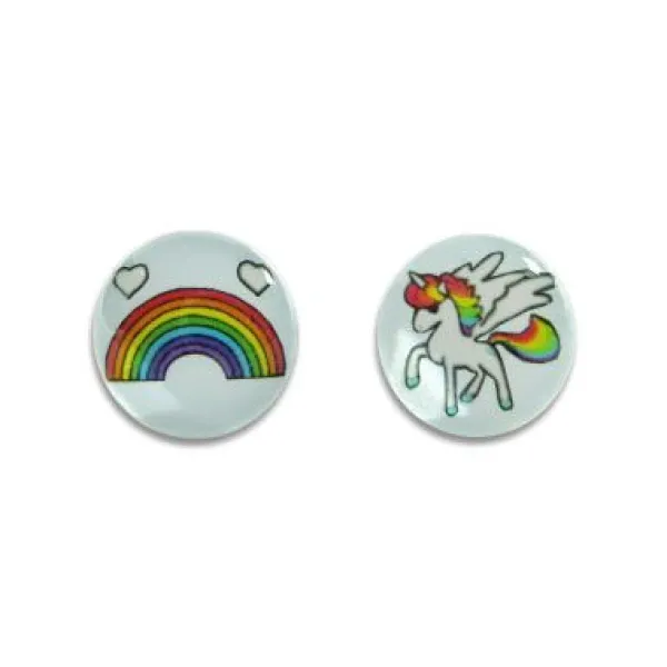 Ohrstecker|Silber Ohrstecker|Elfen Schmuck Ohrstecker rund mit Einhorn und Regenbogen 925 Silber