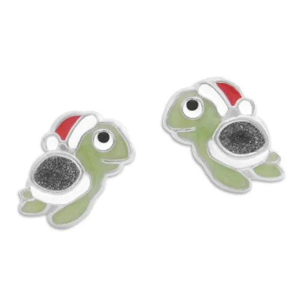 Ohrstecker|Silber Ohrstecker|Elfen Schmuck Ohrstecker Schildkröte mit Weihnachtsmütze 925 Silber