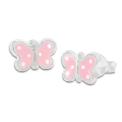 Ohrstecker|Silber Ohrstecker|Elfen Schmuck Ohrstecker Schmetterlinge rosa mit weißen Punkten 925 Silber