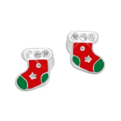 Ohrstecker|Silber Ohrstecker|Elfen Schmuck Ohrstecker Weihnachtsstrümpfe mit Strass Steinen 925 Silber