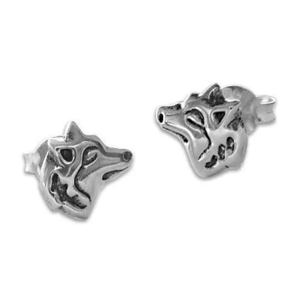 Ohrstecker|Ohrstecker|Elfen Schmuck Ohrstecker Wolfskopf geschwärzt 925 Silber