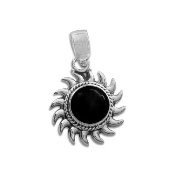 Anhänger Für Damen|Edelstein Anhänger In Silber|Elfen Schmuck Onyx Anhänger Sonne 925 Silber