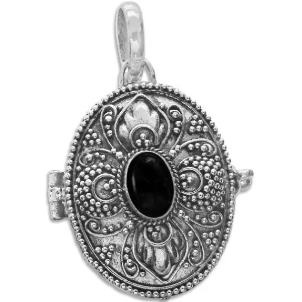 Anhänger Für Damen|Edelstein Anhänger In Silber|Elfen Schmuck Onyx Anhänger zum Öffnen oval 925 Silber