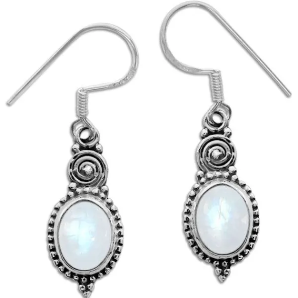 Ohrhänger|Edelstein Ohrringe|Elfen Schmuck Ovale Mondstein Ohrringe mit filigranem Rand 925 Silber