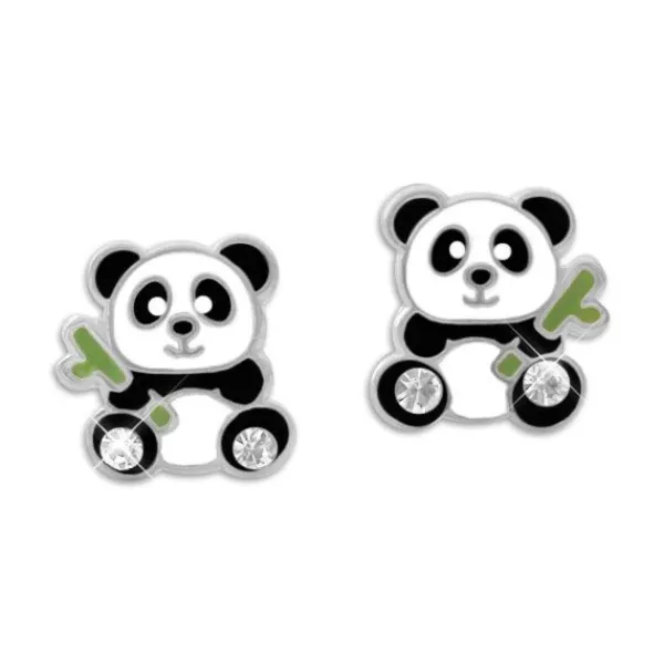Ohrstecker|Silber Ohrstecker|Elfen Schmuck Panda Ohrstecker mit Bambus und Kristallen 925 Silber