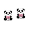 Ohrstecker|Silber Ohrstecker|Elfen Schmuck Panda Ohrstecker mit rosa Herz und Strass Kristallen 925 Silber