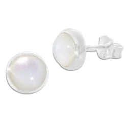Ohrstecker|Silber Ohrstecker|Elfen Schmuck Perlmutt Ohrstecker 8 mm rund 925 Silber