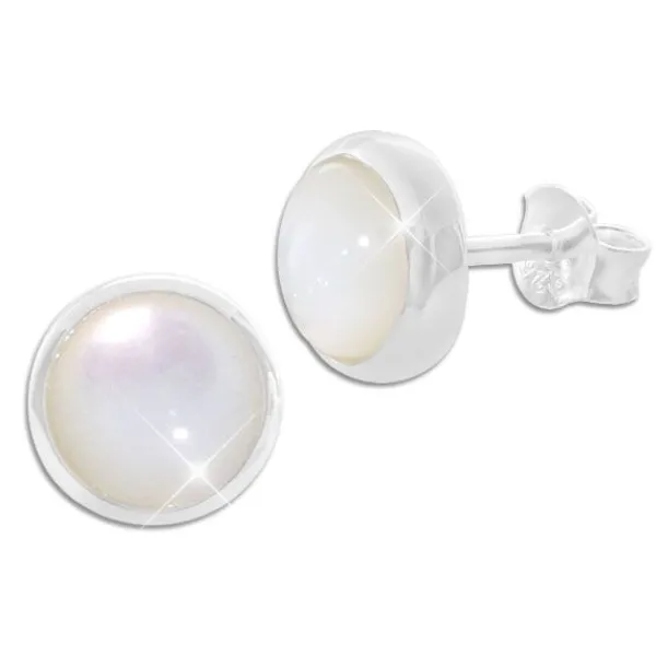 Ohrstecker|Silber Ohrstecker|Elfen Schmuck Perlmutt Ohrstecker 10 mm rund 925 Silber