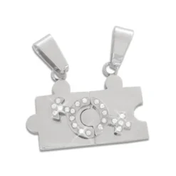 Anhänger Für Herren|Anhänger Für Damen|Elfen Schmuck Puzzle Partner Anhänger männlich/weiblich aus Edelstahl mit Zirkonia