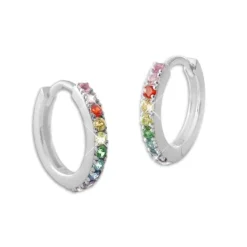 Klapp-creolen|Klapp-creolen|Elfen Schmuck Regenbogen Creolen mit 11 bunten Zirkonia Steinen 925 Silber