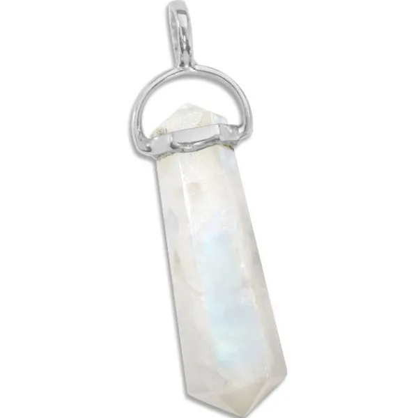 Anhänger Für Damen|Edelstein Anhänger In Silber|Elfen Schmuck Regenbogenmondstein Anhänger Stift Doppelender gefasst in 925 Silber