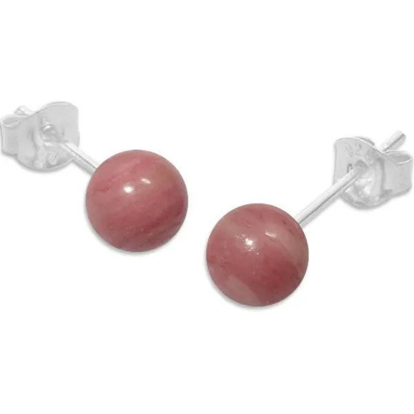 Ohrstecker|Edelstein Ohrringe|Elfen Schmuck Rhodonit Ohrstecker 6 mm 925 Silber