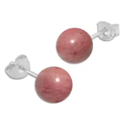 Ohrstecker|Edelstein Ohrringe|Elfen Schmuck Rhodonit Ohrstecker 8 mm 925 Silber